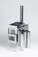 Печь-камин "Инвент" средняя со встроенным теплообменником с вентилятор 500x250x250 (нерж.сталь 0.8 мм) со стационарными экранами + короб для камней в сумке