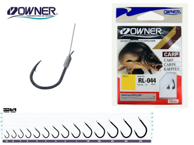 Крючок №6 Owner/C'ultiva RL-044 с поводком 70см c петлёй 0.20мм/3.7 кг 10 шт