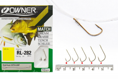 Крючок №18 Owner/C'ultiva RL-282 с поводком 70см c петлёй 0.12мм/1.5кг 10 шт
