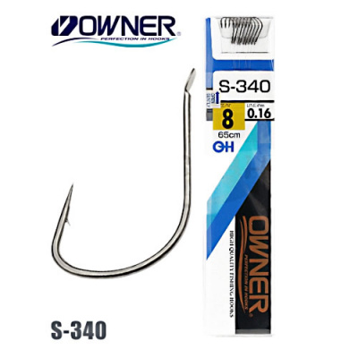 Крючок №16 Owner S-340 с поводком 65 см 0.09мм 9 шт